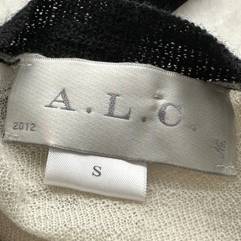 A.L.C. Lightweight Wool Sweater Black Cream Color Block Layer Neutral Size Small